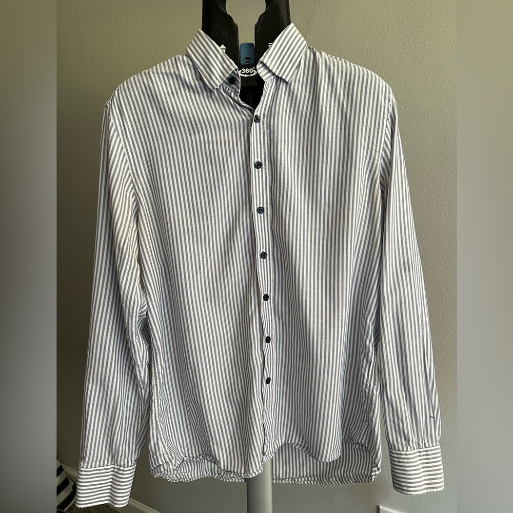 Mens Button Down Stripe Shirt Slim Fit